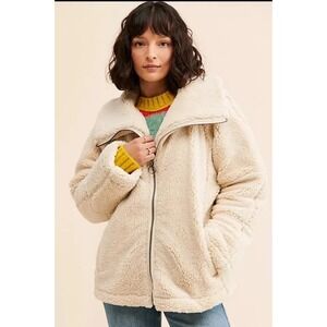 We The Free People Raya Cozy Fuzzy‎ Cream Teddy Coat, Size S Oversized